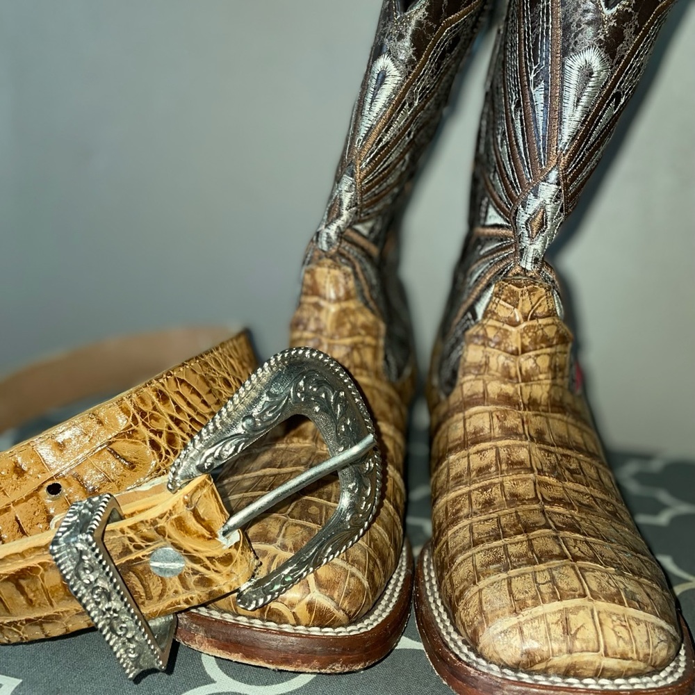 Boys alligator boots with belt